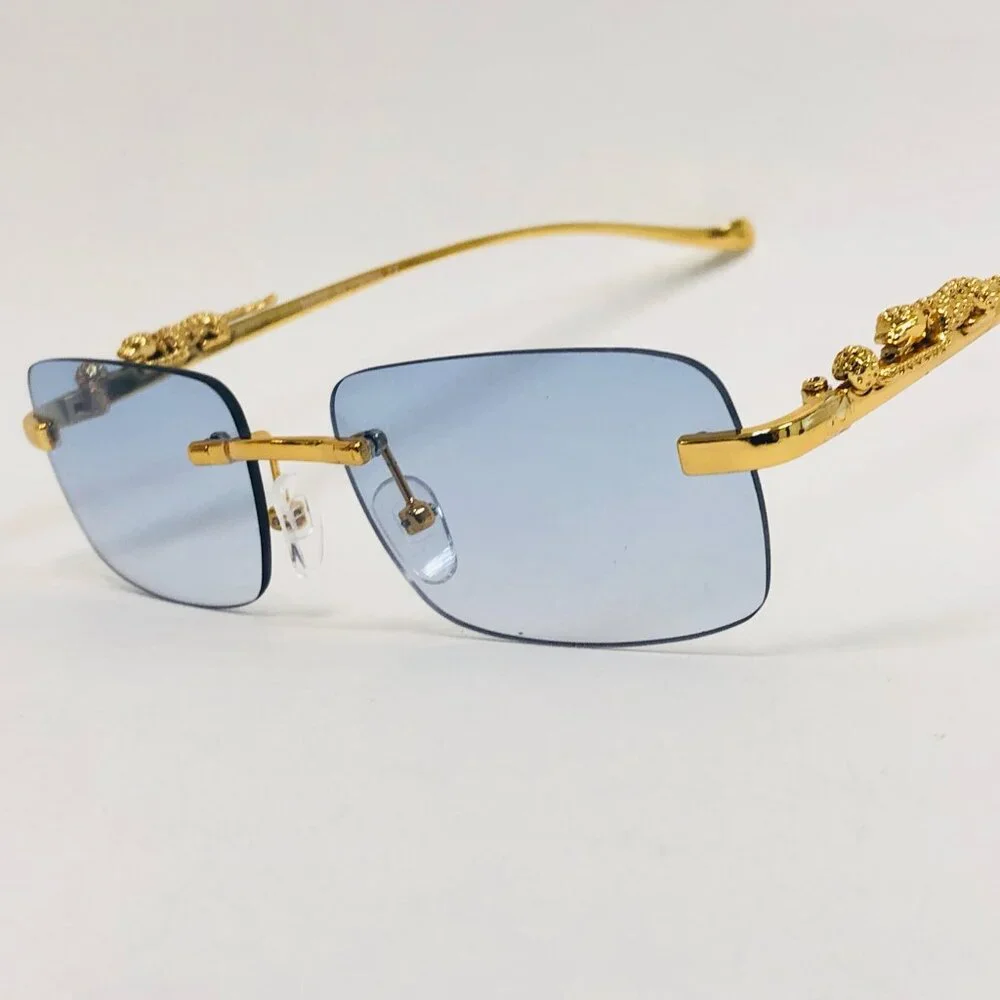Men Sunglasses Hip Hop Gold Blue‎ Lens Marble Arms Fashion Retro Shades Lentes